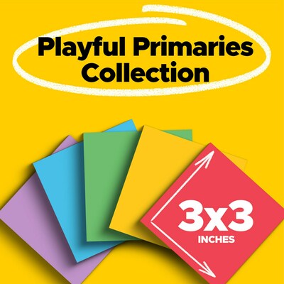 Post-it Super Sticky Notes, 3" x 3", Playful Primaries Collection, 90 Sheet/Pad, 5 Pads/Pack (654-5SSAN)
