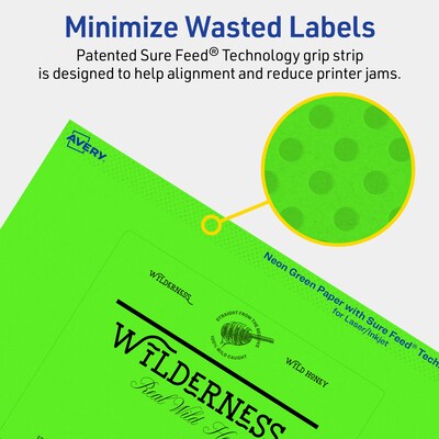 Avery Laser/Inkjet Multipurpose Rectangle Labels, 4" x 5", Neon Green, 160/Box (94253)