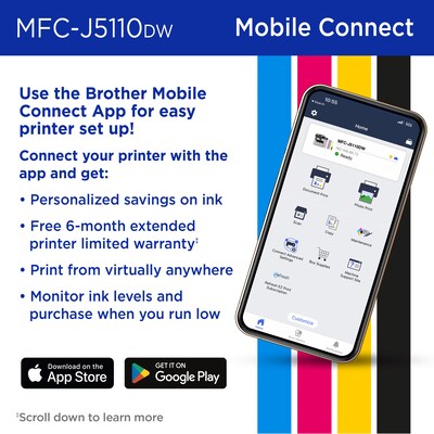 Brother INKvestment MFC-J5110DW Wireless Color All-In-One Inkjet Printer, Best for Home Office