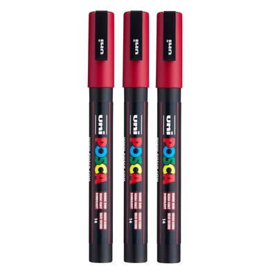 POSCA PC-3M Water Based Paint Marker, Fine Bullet Tip, Dark Red, 3/Pack (UBCPC3MDARKRED-3)