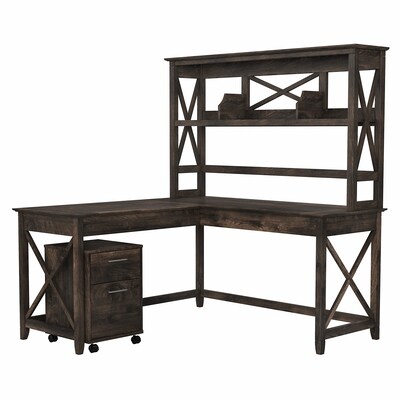 Bush Furniture Key West 60 L-Shaped Desk and Mobile 2-Drawer File Cabinet, Dark Gray Hickory (KWS049GH)