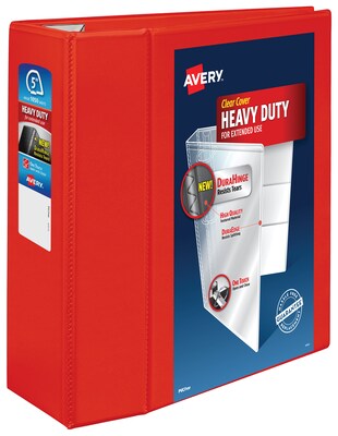 Avery Heavy Duty 5 3-Ring View Binders, D-Ring, Red (79327)