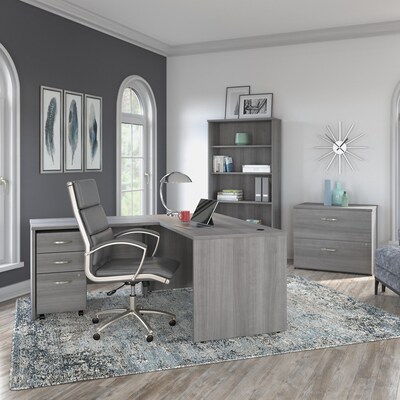 Bush Business Furniture Studio C 60"W L Shaped Desk with Mobile File Cabinet and Return, Platinum Gray (STC008PGSU)