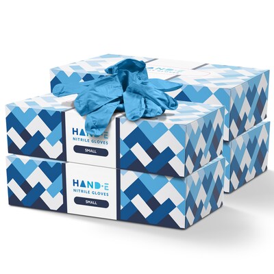 Hand-E Blue Nitrile Disposable Gloves, Latex-Free, Powder-Free, Small, 400/Count (HND-82721H-4A)