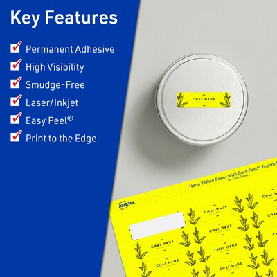 Avery Rectangle Multipurpose Labels, 2/3 x 1-3/4, Neon Yellow, 880/Pack (94209)