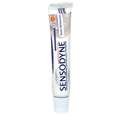 Sensodyne Extra Whitening Toothpaste,  0.8 oz Trial Size Tube, 12 Tubes/Dispensit Box, 12 Dispensit Boxes/Carton