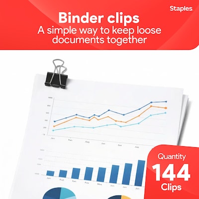 Staples® 0.75W Binder Clips, Small, Black, 144/Pack (ST32002/32002)