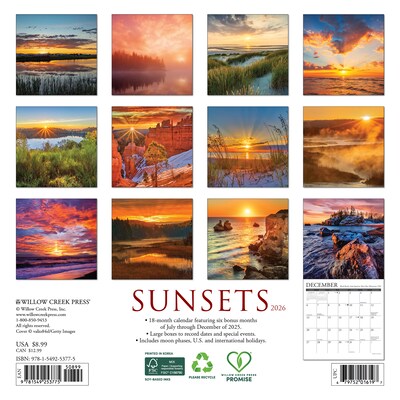 2026 Willow Creek Sunsets 7 x 0.17 Monthly Wall Calendar (53775X)