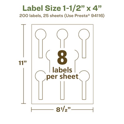 Avery EcoFriendly Laser/Inkjet Decorative Edge Multipurpose Labels, 1-1/2" x 4", White, 200/Pack (94116)