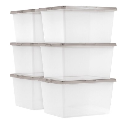 Iris 24.5 Quart Snap Top Plastic Snap Closure Storage Bin, Clear, 6/Pack (585104)