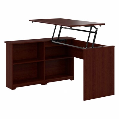 Bush Furniture Cabot 52W 3 Position Sit to Stand Corner Bookshelf Desk, Harvest Cherry (WC31416)