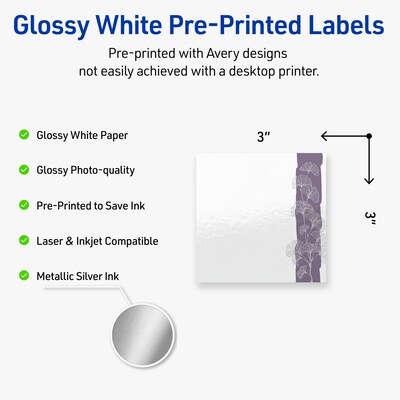 Avery Laser/Inkjet Square Multipurpose Labels, 3 x 3, White, 60/Pack (S00-F51)