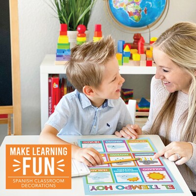 Hadley Designs 17" x 11"  Colorful Spanish Preschool Educational Posters, Laminated, 12/Set (HDDX004AH66RV)