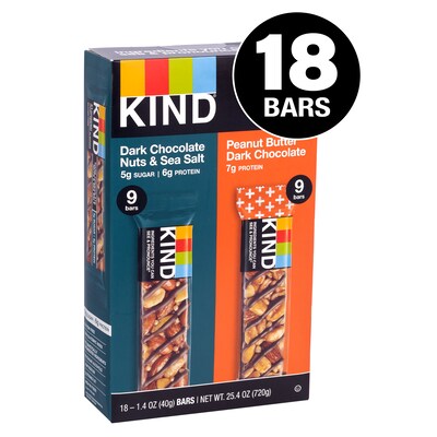 KIND Dark Chocolate Nuts & Sea Salt and Peanut Butter Dark Chocolate Variety Pack, 1.4 oz., 18/Pack