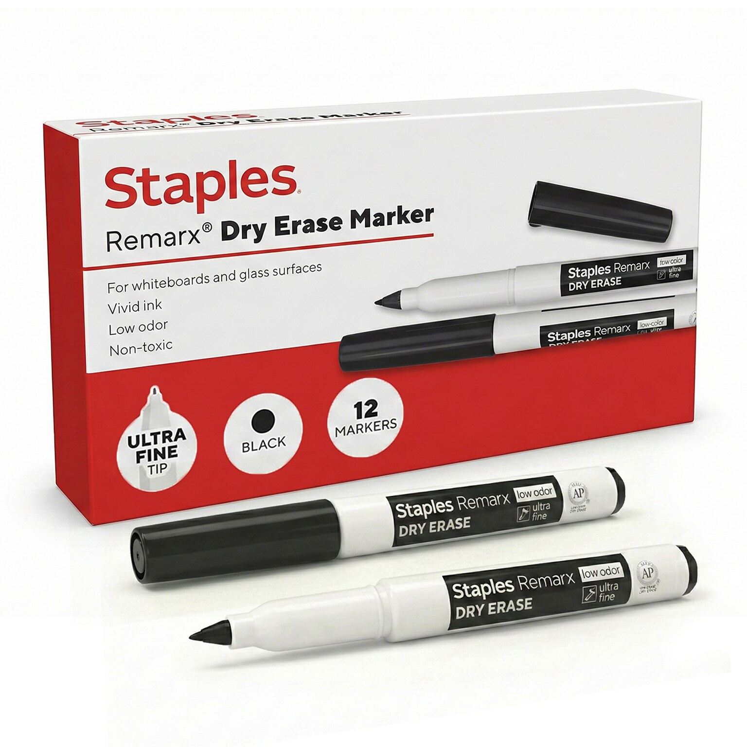 Staples Remarx Dry Erase Marker, Ultra Fine Tip, Black, 12/Pack (ST62957)