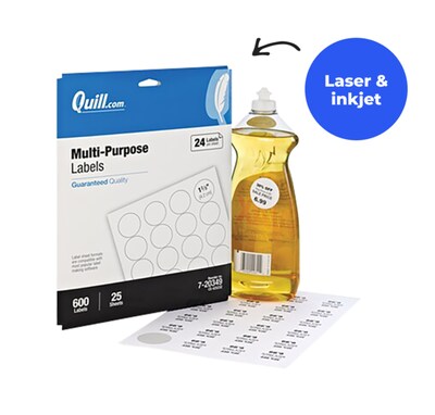 Quill Brand® Laser/Inkjet Labels, 1-2/3" Round, White, 600 Labels (Comparable to Avery 5293)