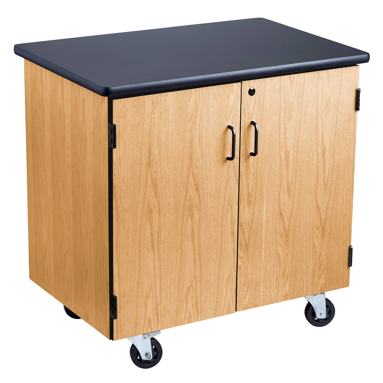 NPS®  36H Mobile Science Cabinet With Adjustable Height Shelf, High Black Top/Light Oak Frame (MSC24361)