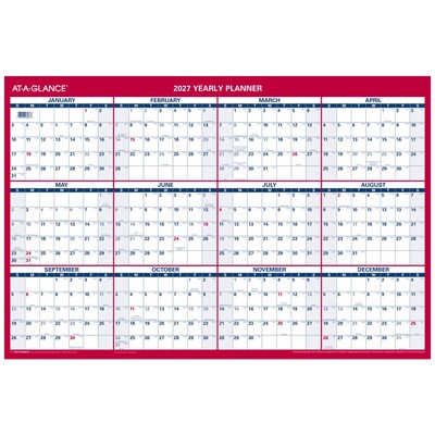 2027 AT-A-GLANCE 36 x 24 Yearly Dry Erase Wall Calendar, Reversible, White/Red (PM26-28-27)