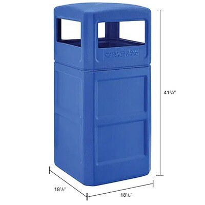 Global Industrial Square Plastic Waste Receptacle w/ Dome Lid, 42 Gallon, Blue (641414BL)