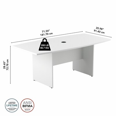 Bush Business Furniture 72W x 36D Boat Shaped Conference Table with Wood Base, White (99TB7236WH)