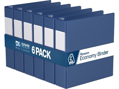 Davis Group Premium Economy 2 3-Ring Non-View Binders, D-Ring, Royal Blue, 6/Pack (2304-92-06)