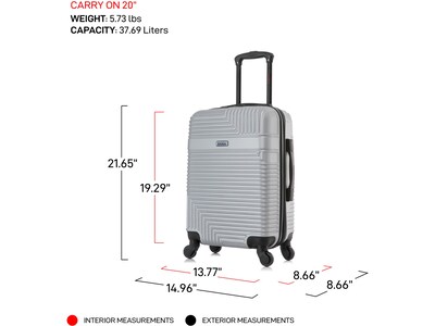 InUSA Resilience 23.65" Hardside Carry-On Suitcase, 4-Wheeled Spinner, Silver (IURES00S-SIL)