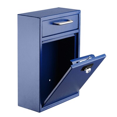 AdirOffice Steel Locking Wall Mounted Drop Box Interoffice Mailbox with Key and Combination Lock , Blue (631-04-BLU-KC-PKG)
