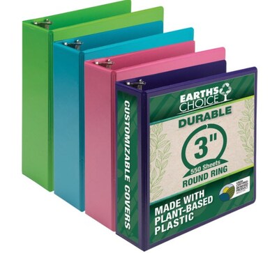 Samsill Earth's Choice 3" 3-Ring View Binder, Assorted Colors, 4/Pack (SAMMS48689)