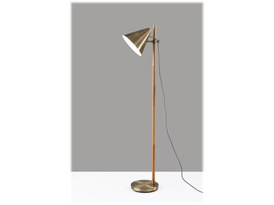 Adesso Bryn 58" Wood/Antique Brass Floor Lamp with Cone Shade (3761-12)