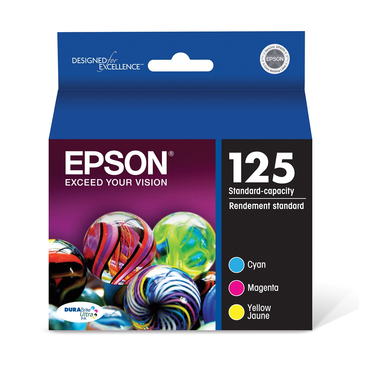 Epson T125 Cyan/Magenta/Yellow Standard Yield Ink Cartridge, 3/Pack (T125520-S)