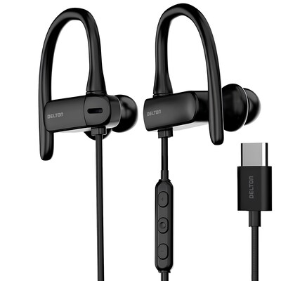 Delton 24EC Wired Stereo Earbuds, USB-C, Black (DWH24EC)
