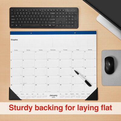 2025 Staples 22" x 17" Desk Pad Calendar, Navy (ST59700-25)