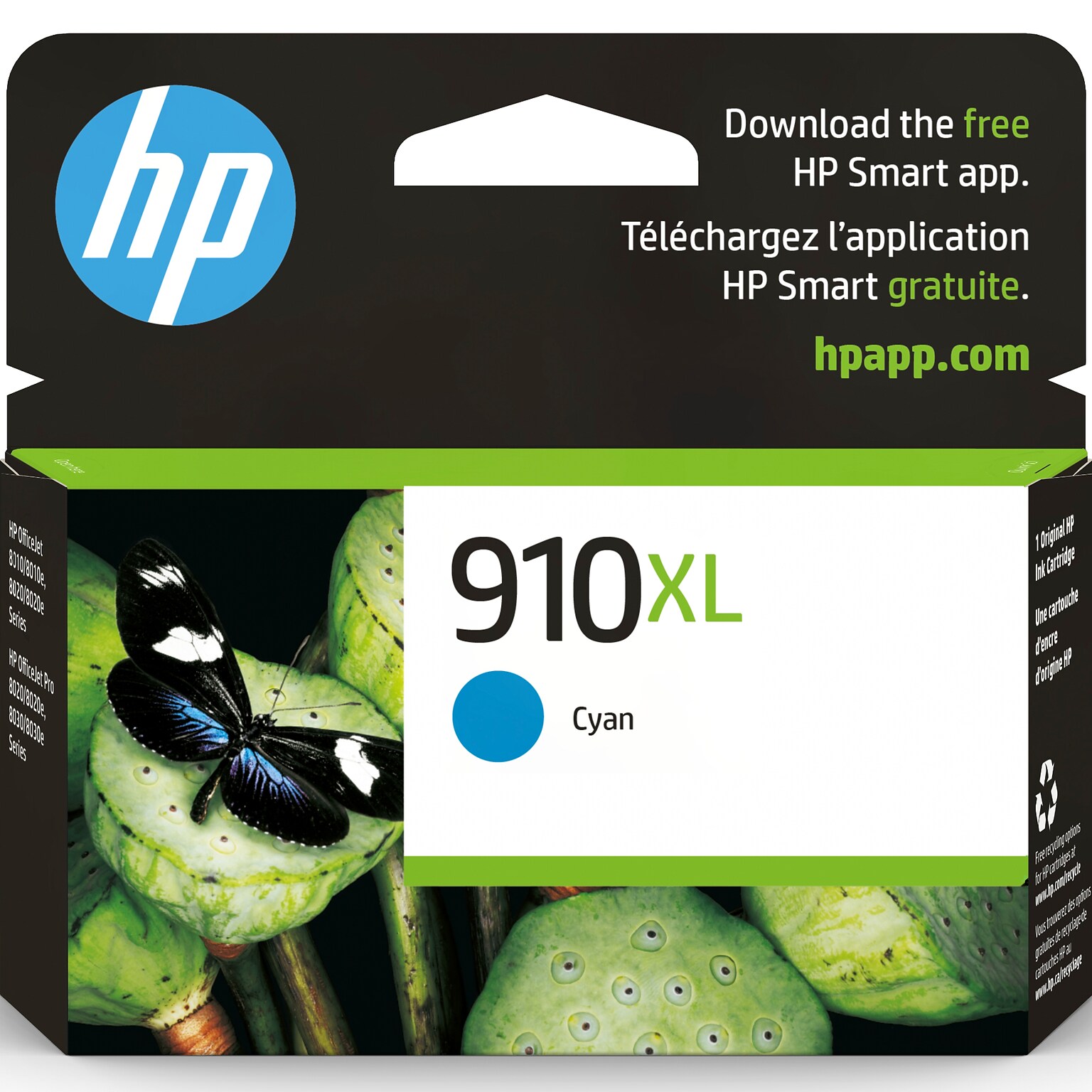 HP 910XL Cyan High Yield Ink Cartridge, Prints Up to 825 Pages (3YL62AN#140)