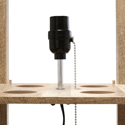 Simple Designs 62.5" Modern 3 Tier Standing Floor Lamp Etagere Organizer Storage Shelf with Linen Shade (LF1038-WOD)