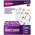 Avery The Mighty Badge Inkjet Printable Insert Sheets, 1 x 3, Clear, 20 Inserts/Sheet, 5 Sheets/Pack, 100 Inserts/Pack (71209)