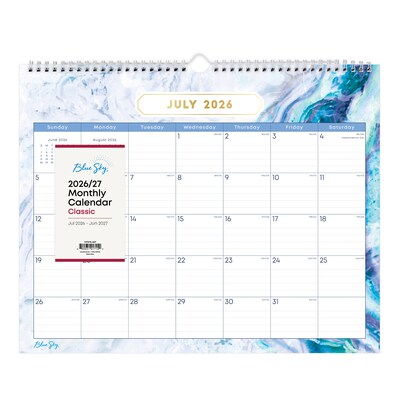 2026-2027 Blue Sky Wirebound Gemma 12 x 15 Academic Monthly Wall Calendar, Assorted Colors (147010-A27)