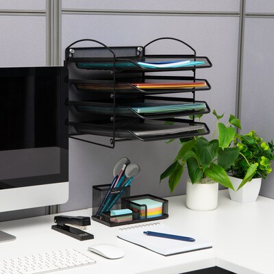 Mind Reader 4-Pocket Metal Mesh Mountable Wall File, Letter Size, Black (4THANG-BLK)