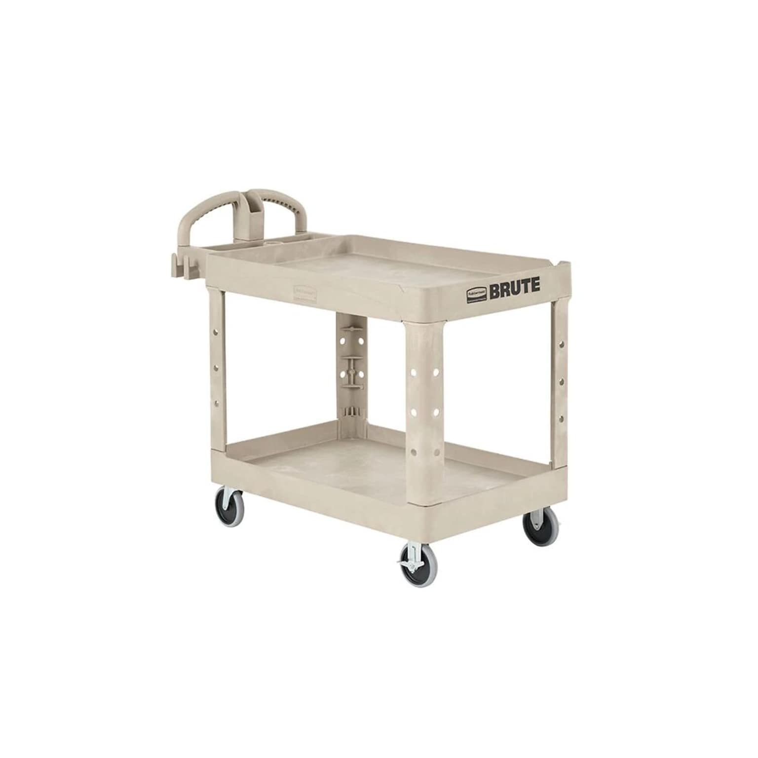 Rubbermaid 2-Shelf Plastic/Poly Mobile Utility Cart with Swivel Wheels, Beige (FG450088BEIG)