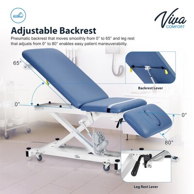 Viva Comfort XRO 3-Section Electric Height and Back Adjustable Exam Table, 600 lbs. Capacity, Blue (ADI903-21-BLU-MK)