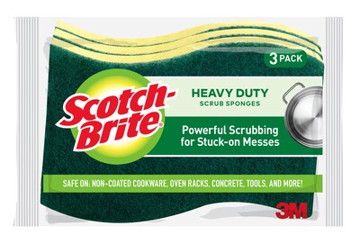 Scotch-Brite® Heavy Duty Scrub Sponge, Green/Yellow, 3/Pack (HD-3)