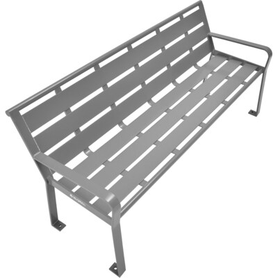 Global Industrial 6' Outdoor Horizontal Steel Slat Park Bench w/ Back, Gray (436975GY)