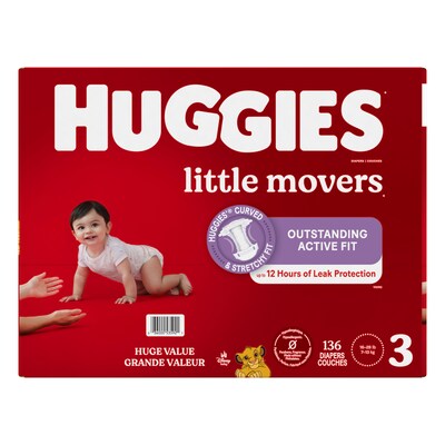 Huggies Little Movers Baby Diapers, Size 3, 136/Carton (53592)