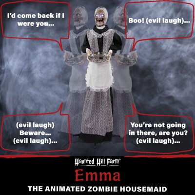 Haunted Hill Farm Life-Size Animatronic Zombie Maid Holding Tray (HHLADY-7FLSA)