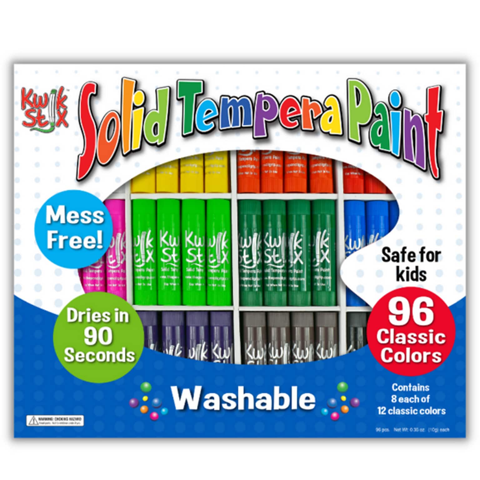 The Pencil Grip Kwik Stix Solid Tempera Paint Classpack, Assorted Colors, 96/Pack (TPG-696)