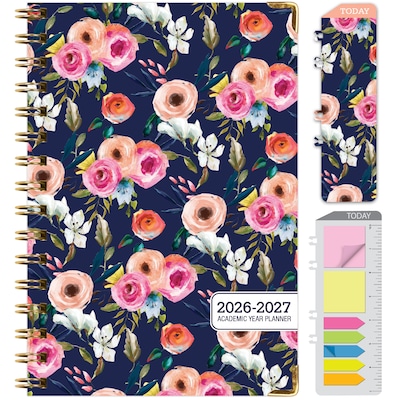 2026-2027 Excello Brands 8 x 5.5 Academic Weekly & Monthly Planner, Paperboard Cover, Small Navy Floral (FSHN-AY26-58-84)