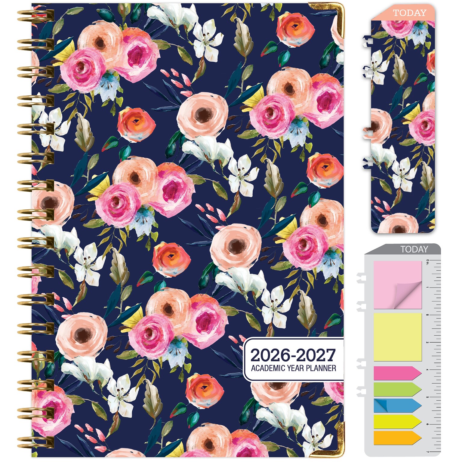 2026-2027 Excello Brands 8 x 5.5 Academic Weekly & Monthly Planner, Paperboard Cover, Small Navy Floral (FSHN-AY26-58-84)