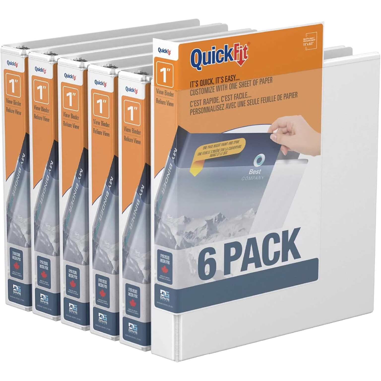 Davis Group QuickFit 1 3-Ring Standard Binders, White, 6/Pack (88010-06)