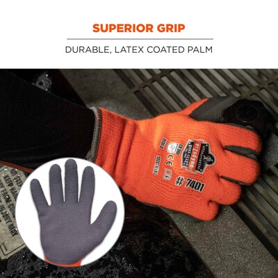 Ergodyne ProFlex 7401 Winter Work Gloves, Fleece Lined, Latex Coated Palm, Orange, Large, 144 Pairs (17894)