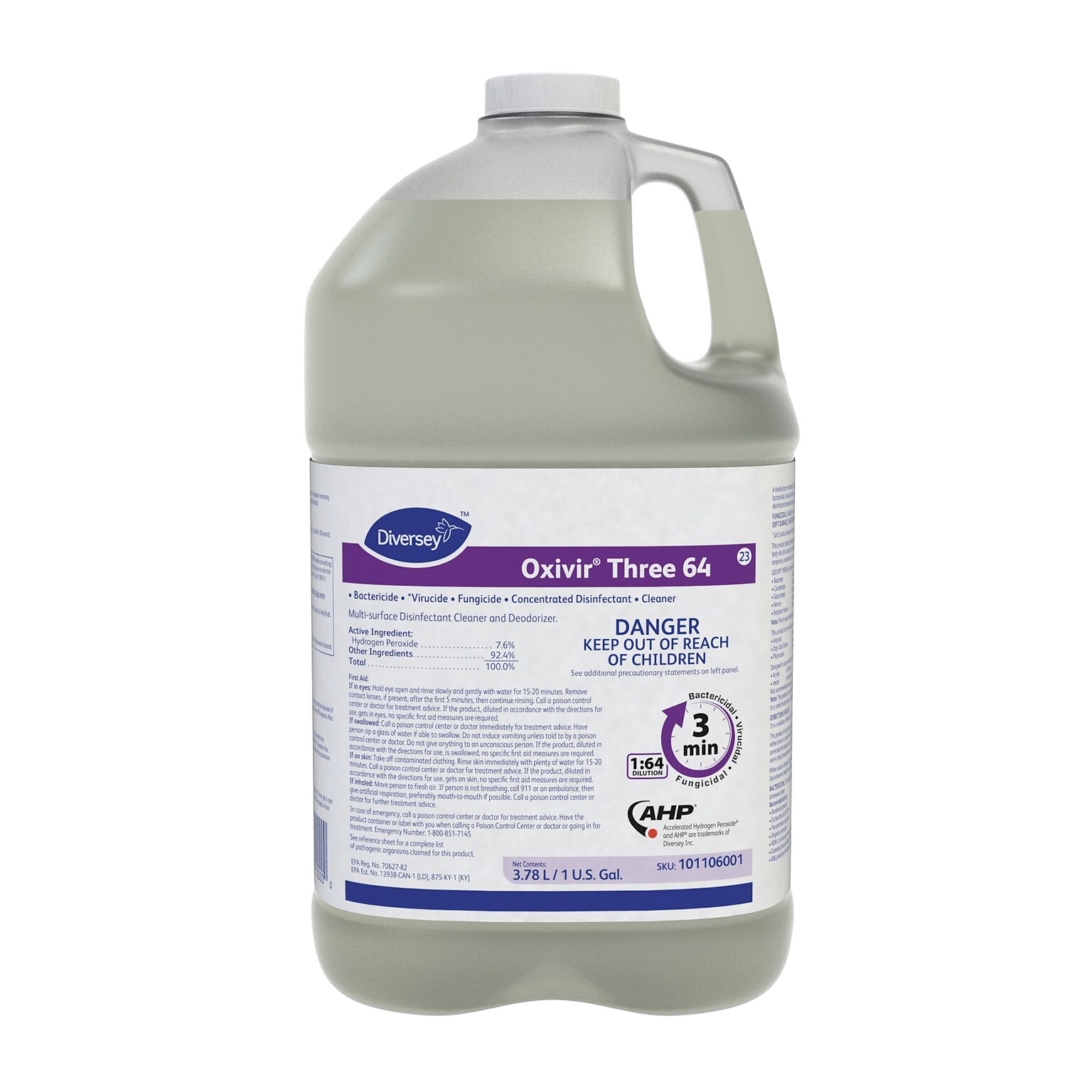 Diversey Oxivir Three 64 Disinfecting Cleaner and Deodorizer, 1 gal., 4/Carton (101106001)