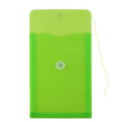 JAM Paper Premium Plastic Filing Envelope with Button & String Closure, 6 1/4 x 9 1/4, Lime Green, 3/Pack (472B1LIX3)